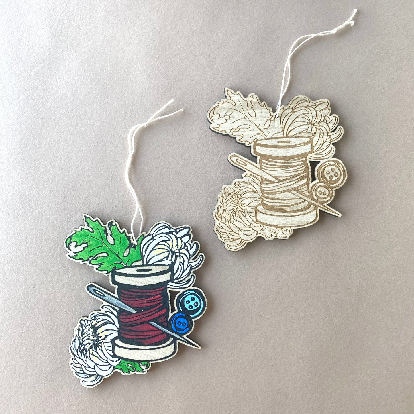 Thread & Bloom – Tattoo-Inspired Spool Ornament